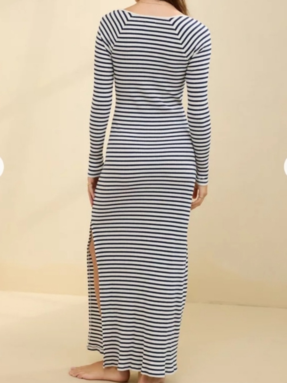 Aerie Long Sleeve Knit Tie Front Maxi Dress - Striped - Picture 2 of 4